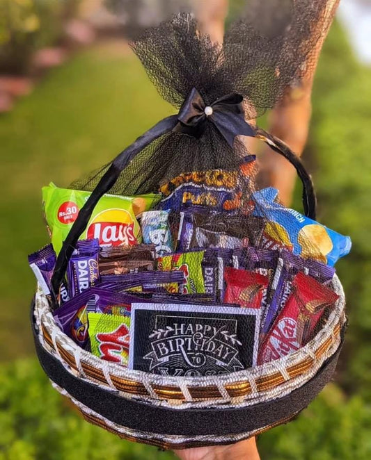 Black Theme Happy Birthday Basket