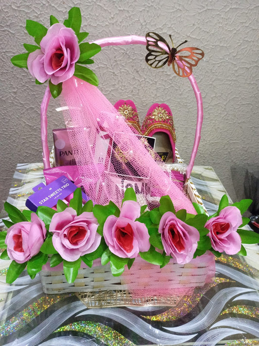 Pink Theme Luxury Festive Special Basket For Girls